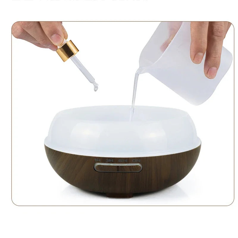NEW Clear/Dark Wood Color Aroma Remote Control Diffuser And Humidifier 150/550ML Home Living Room Bedroom Office Humidifier + 6 Essential Oil Bottles Aromatherapy USB Charging Diffuser