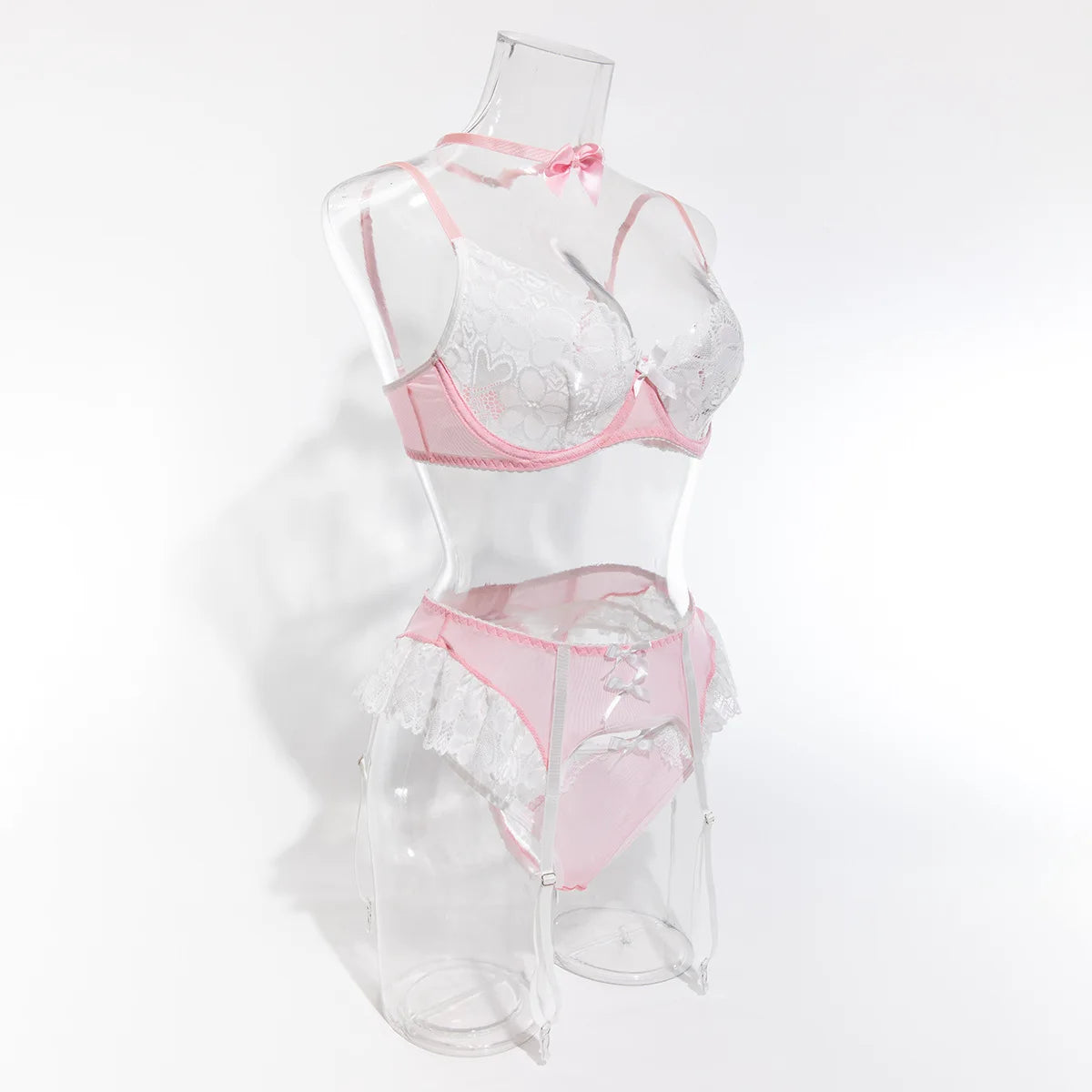 Sexy Hot Selling Lace Mesh Lingerie Set Women's Sweet Splicing Perspective Nurse Outfit 4PCS See Though Set Exotic Apparel Products Suit Underwear Lingerie Fashion Clothing Products