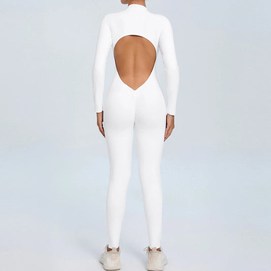 NEW Arrivals 10 Colors Women Sportwear Yoga Jumpsuit Zip Long Sleeve Back Open Outfit Fitness Tracksuit Tight One-piece Gym Overalls Sports Bodysuit