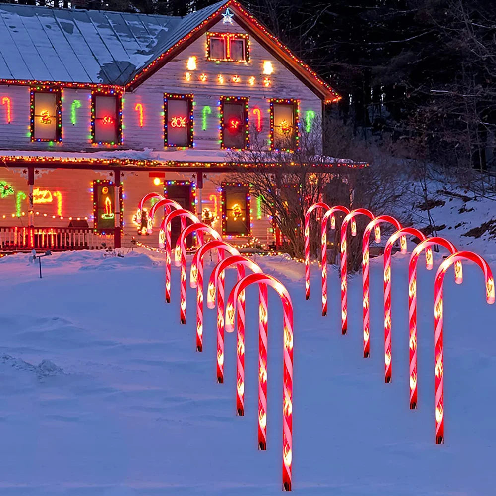 4/5/8 PCS Set Solar Christmas Candy Cane Lights Outdoor Waterproof Christmas Day Light Pathway Marker Candy Lights Garden Passage Decoration