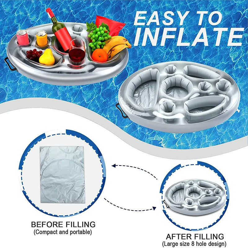 NEW 3 Colors  Inflatable Ice Bar Swimming Pool Beach Party Drink Cup Holder PVC Inflatable Fruit Tray Multifunctional Water Inflatable Cup Holder Summer Holiday Supplies