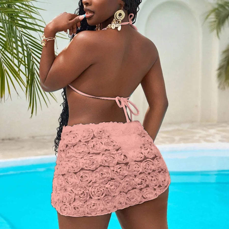 3 PCS Set Sexy Bikini Floral Fabric Strap Women's Triangle Bag Cross-Border New Arrival Top Quality Swimwear for Swimming Women Summer Beach Apparel Clothing Suits