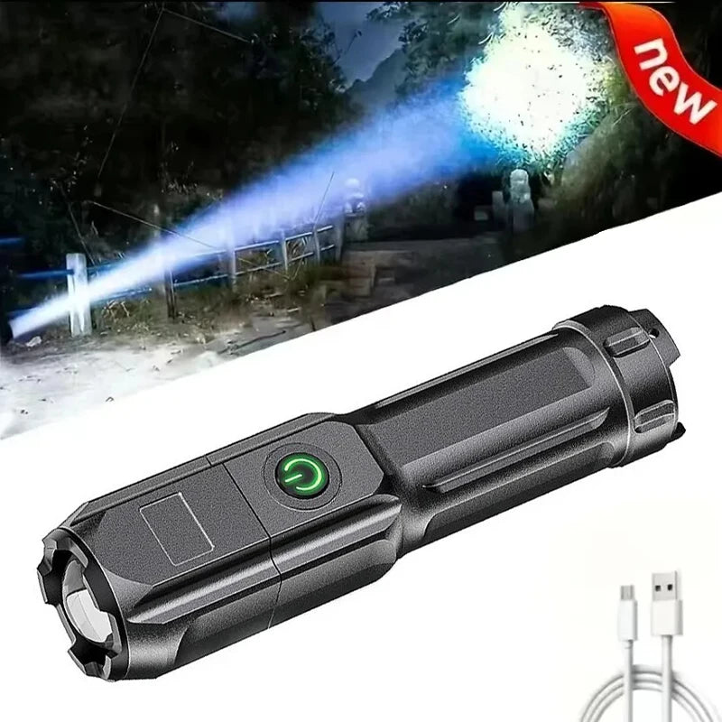 NEW Arrivals Telescopic Zoom Tactical Flashlights Rechargeable LED Torch 4 Lighting Modes Long-Range Waterproof Camping Fishing Flashlight