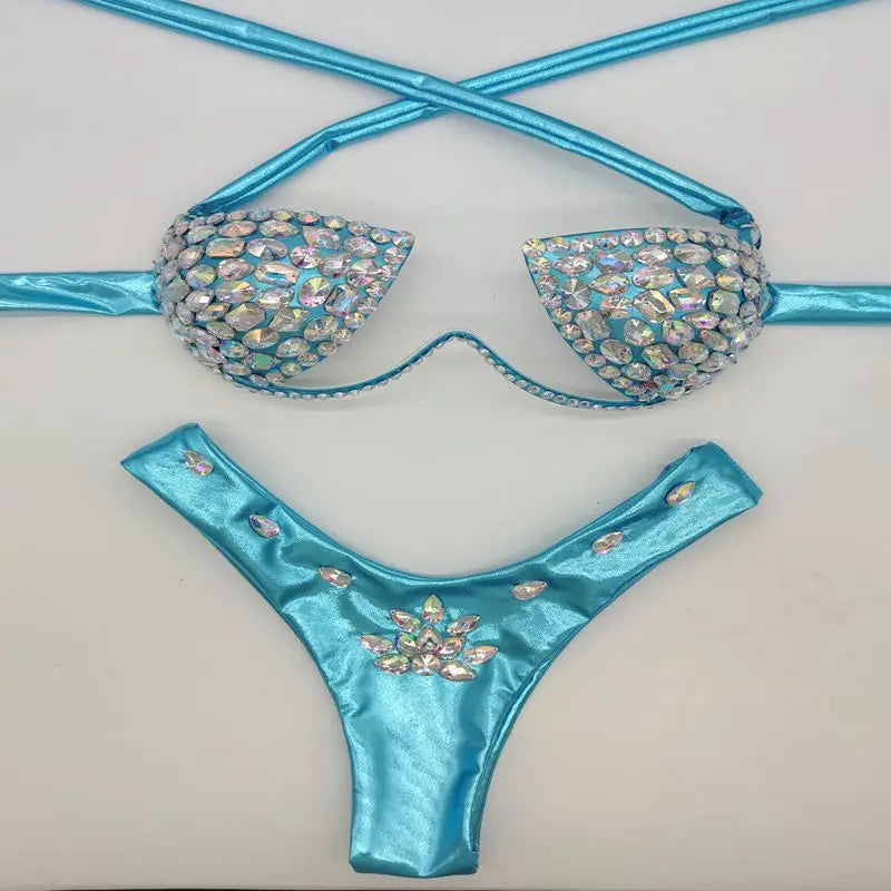 Sexy Halter Crystal Swimwear Women Push Up Bikinis Rhinestone Diamond Luxury Women Bathing Suits Bandage Female Swimsuits