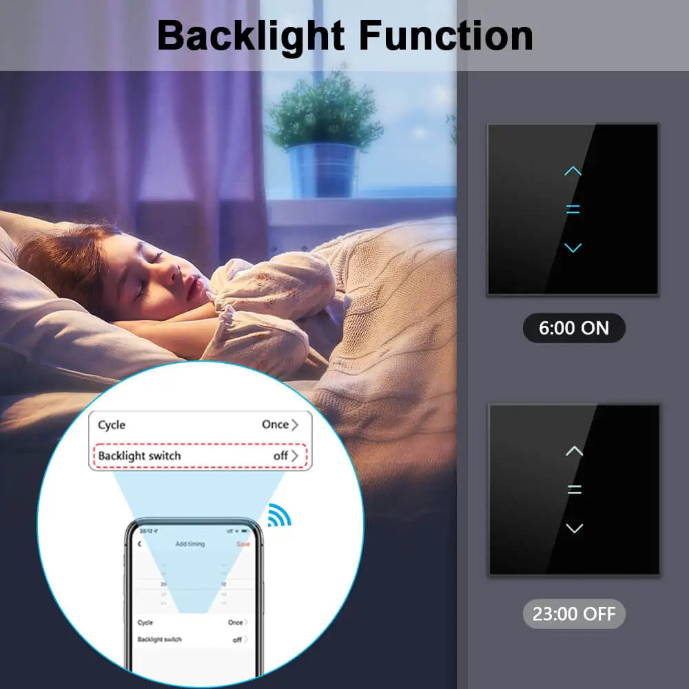 TUYA  Smart Life WiFi Curtains Blinds Switch Roller Shutters Motor Switch Backlight Style Google Home Alexa Voice Control