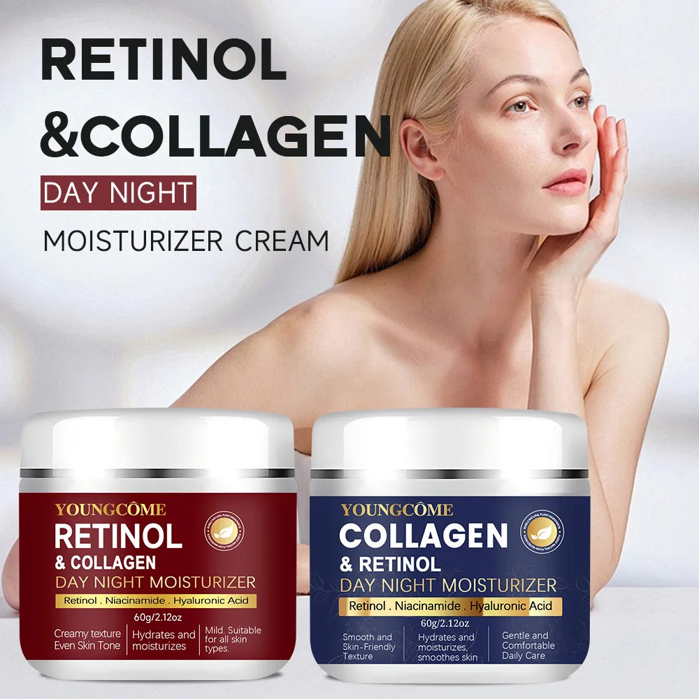2 PCS Set Retinol Face Skin Care Retinol Collagen Cream Anti-Aging Wrinkle Deep Hydration Moisturizing Skin Health Whitening Exfoliation  Women Skin Care Supplies Korean Beauty Salon Products