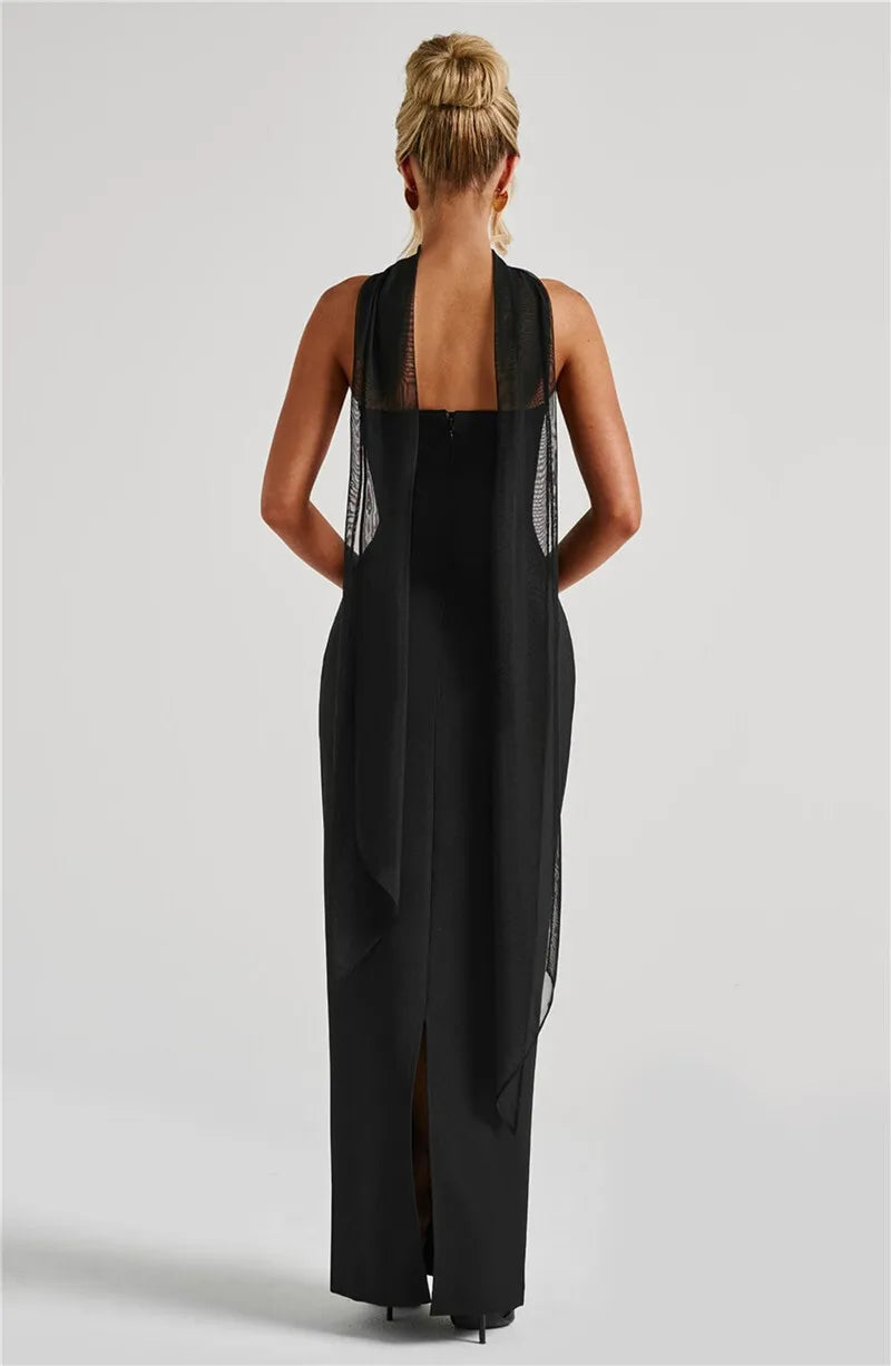 NEW Arrivals UK Size White/Burgundy/Black Color Scarf Collar Strapless Sexy Maxi Dress For Women Fashion Off-Shoulder Backless Bodycon Club Evening  Party Long Dress