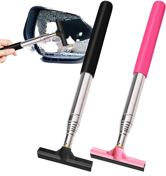 NEW Arrivals 2PCS Set Car Rearview Mirror Wiper Cleaning Tool Auto Glass Mist Cleaner Car Accessories Handle Telescopic Window Cleaning Brush Car Cleaning Supplies