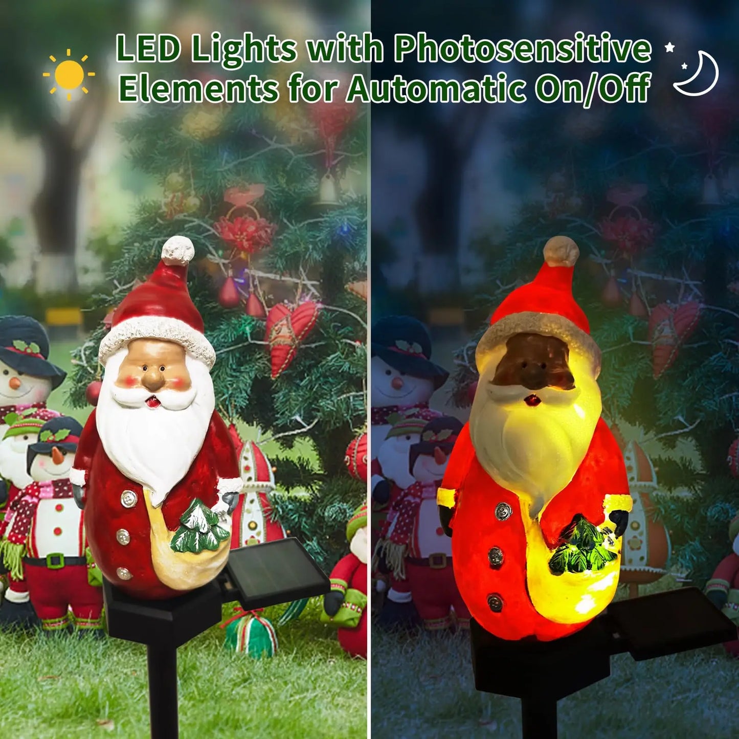 2PCS  Christmas Pathway LED Solar Lights Outdoor Waterproof Lawn Stake Lamp for Garden Decoration Yard Home Holiday Santa Claus