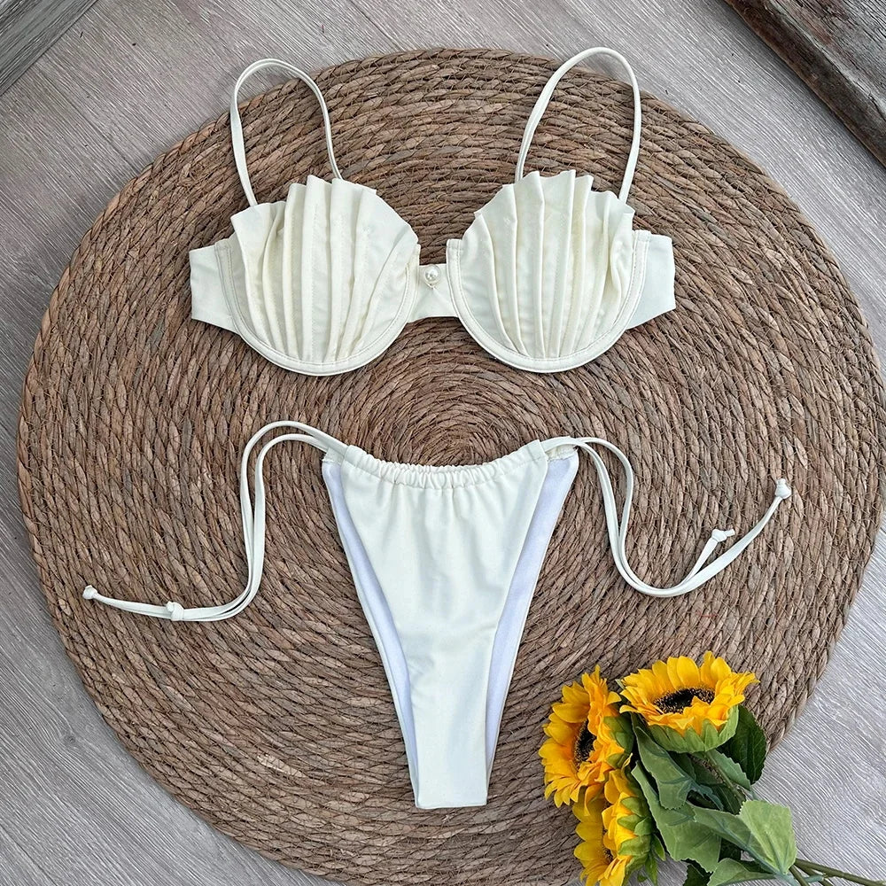 NEW 5 Colors Sexy Shell Micro Bikini Women Swimsuit Female Swimwear Thong Bikinis Set Brazilian Beach Wear Bathing Suit Biquini