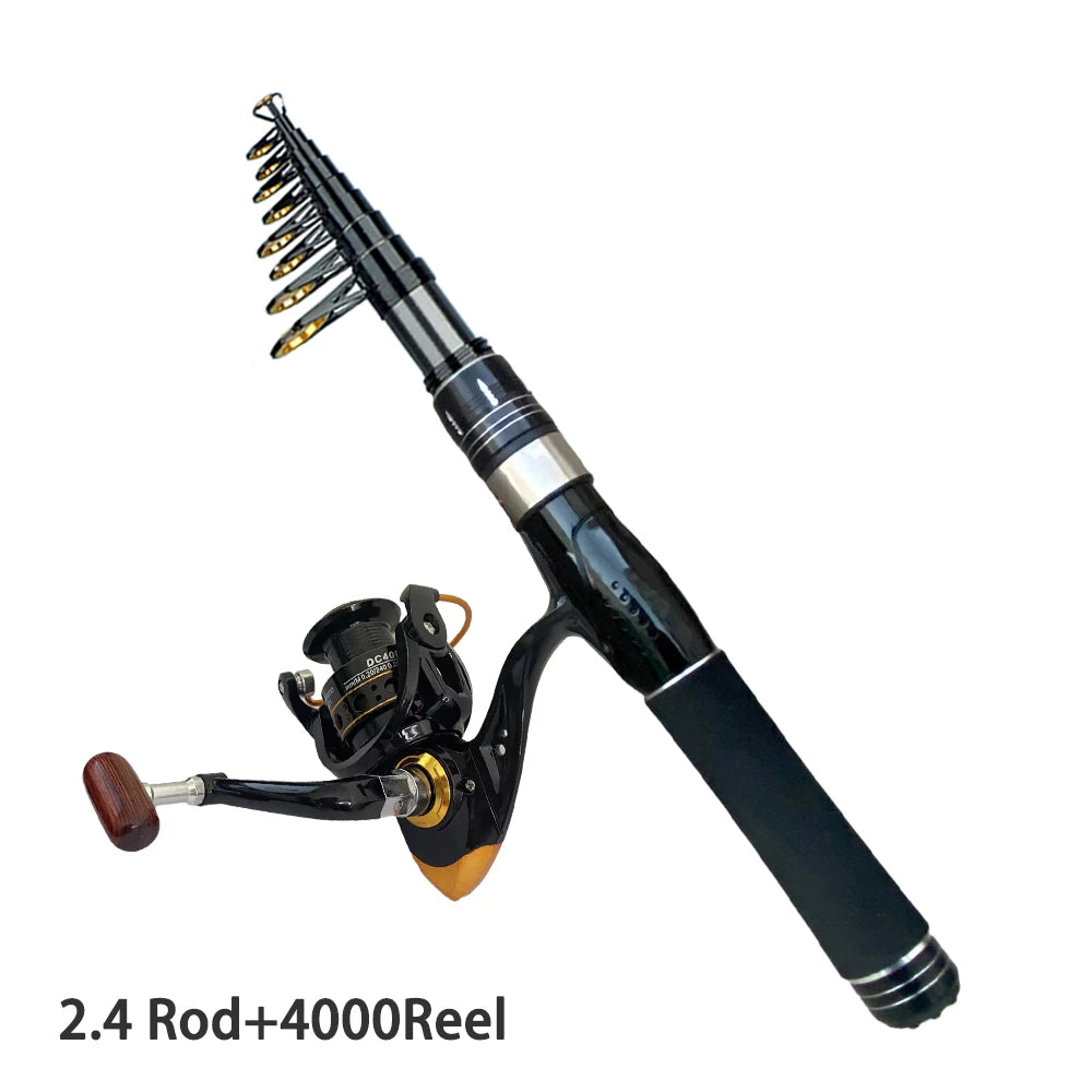1.5/1.8/2.1/2.4M Rod + Reel 1000- 4000 Series Set Telescopic Spinning Fishing Rod 1.5-2.4M and 1000-4000 Reel Combo Portable Rod  For Seawater/Freshwater Carp Fishing Sets