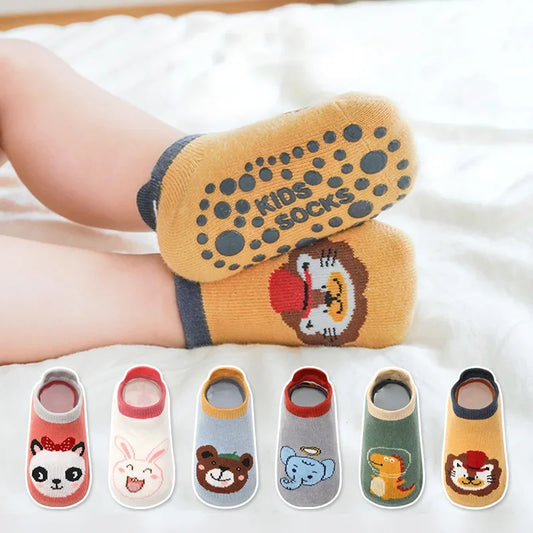 NEW Arrivals 1-3Y 6 Pairs Set Kids Cotton Anti-Slip Socks Cute Cartoon Animal Pattern Comfy Breathable Baby Non-Slip Floor Socks Babies Clothing Accessories