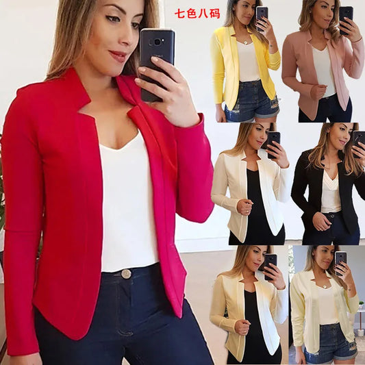 S-3XL UK Plus Size Multi-Colors Women's Clothing New Autumn Winter Spring Blazer Fashion Versatile Long Sleeved Open Collar Casual Suit Jacket Top Blazers Suits
