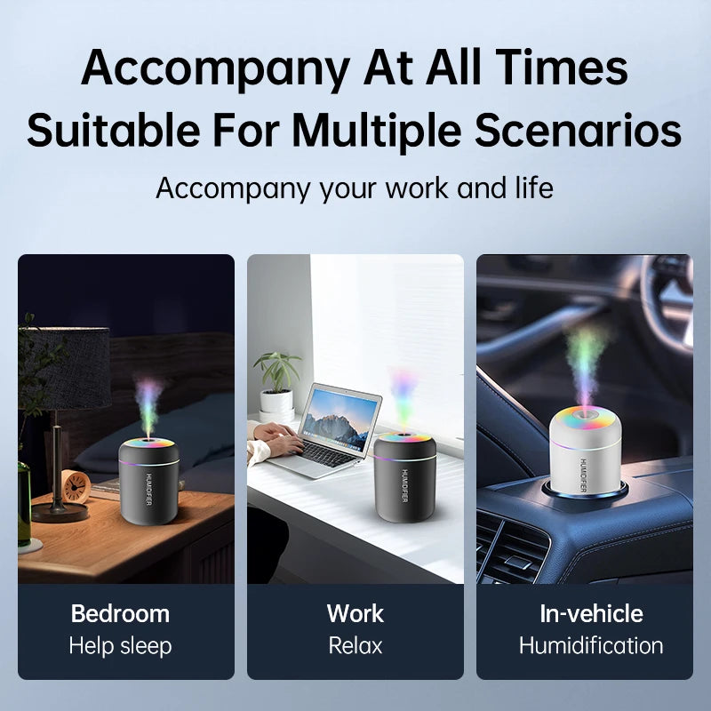 NEW 180ML Mini Air Humidifier USB Electric Aroma Diffuser Essential Oil Purifier Aromatherapy Mist Maker Lights For Car Home Bedroom Living Room Bathroom Accessories