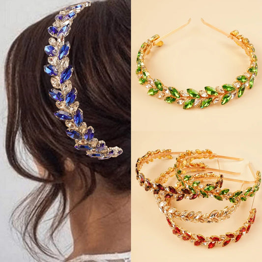 Australian Opal Stones 12 Color Luxury Bride Crystal Wedding Headband Silver Blue Red Bridal Headpiece Sparkly Rhinestones Hair Jewelry Accessories for Women and Girls