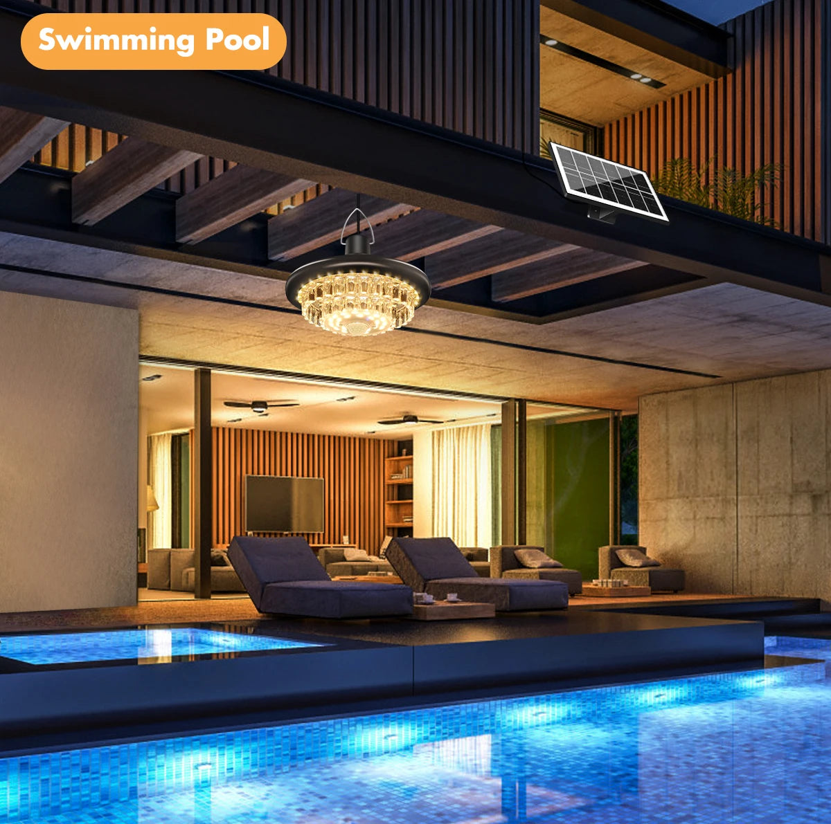 Waterproof Crystal Solar Pendent Light LED Solar Light Outdoor with Adjustable Color Changing Solar Garden Lamp for Gazebo