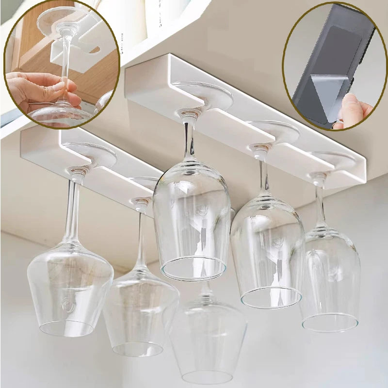 2 PCS Set Black/White Color Wine Glass Holder Hanging Wine Glass Holder Under Shelf Plastic Stemware Rack Glassware Drying Storage Hanger For Kitchen Bar