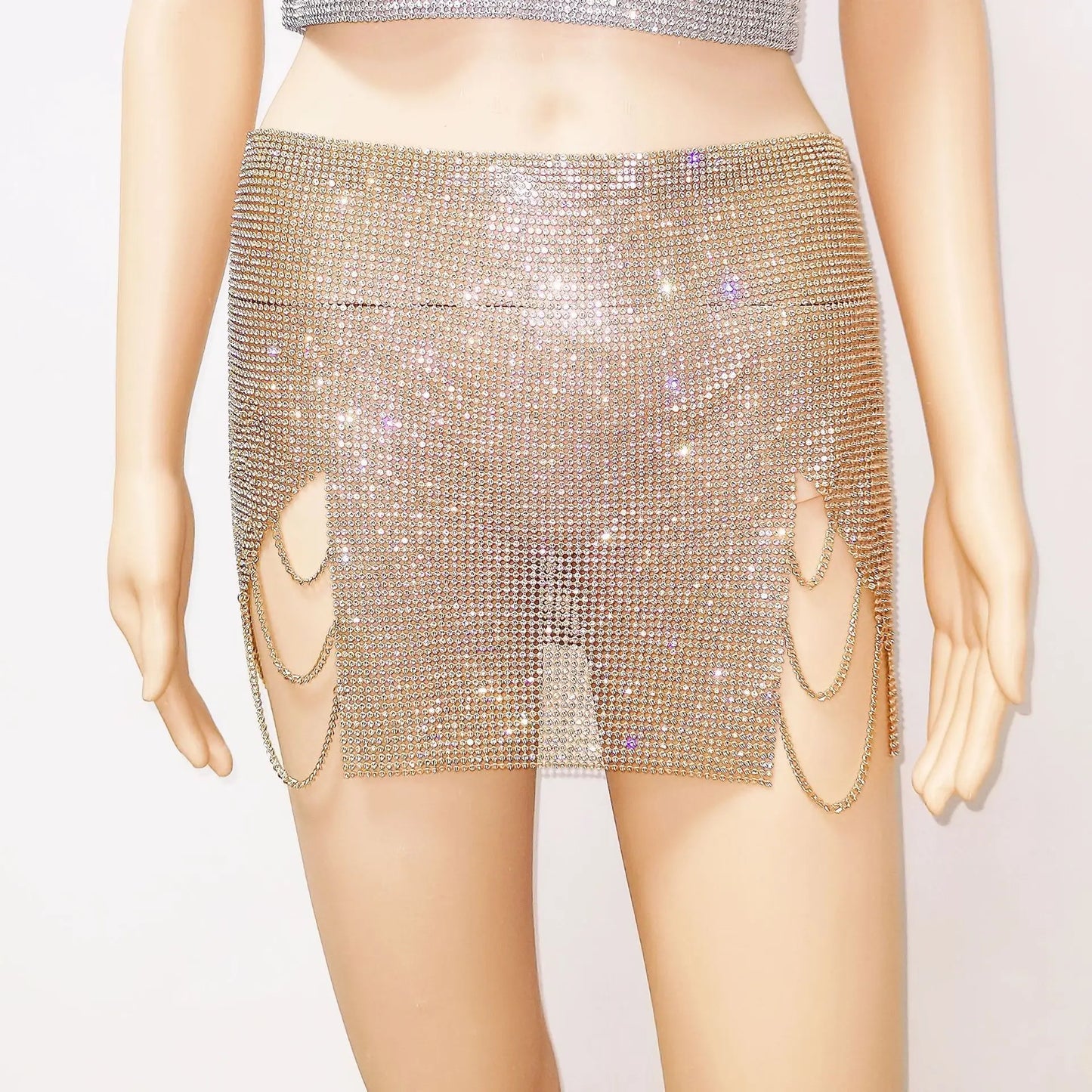 Glitter Metal Sequins Mini Skirt 5 Colors For Women Sexy Side Slit Tassel Chain See Through Party Skirt Rave Festival Outfits Skirt