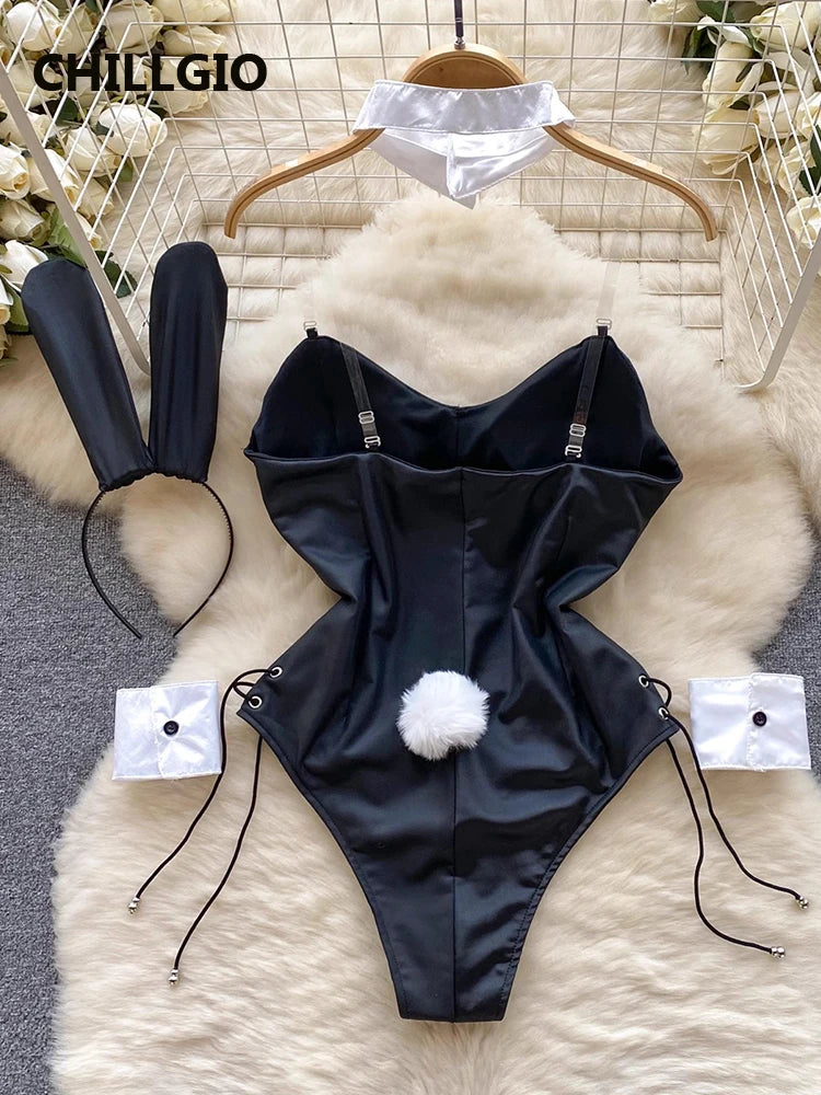 Playboy Bunny Set Women Sexy Bodycon Bodysuits Fashion Erotic Sleepwear Backless Catsuits Cute Rompers One Piece Combination Women Sexy Lingerie Fashion Clothing Supplies