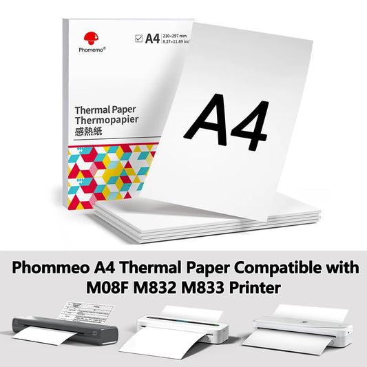 NEW Arrivals 100 Sheets Set A4 Paper Thermal Paper Fold Continuous Printing Paper Quick Drying Suitable for PHOMEMO  M08F/M832/M834 A4 Printer