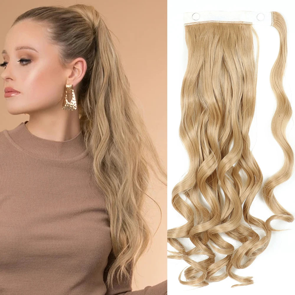 NEW  Synthetic Long Straight Wrap Around Clip In Ponytail Hair Extension Can Be Permed Heat Resistant Pony Tail Fake Hair