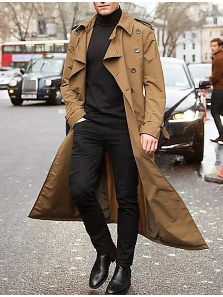 S-2XL Men's Trench Mid To Long Windbreaker for Autumn and Winter European and American Men's Long Outdoor Casual Windproof Trench