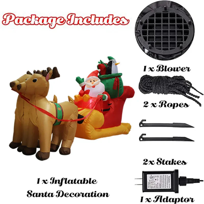 2.2m/7FT Christmas Decoration Inflatable Toy Santa Elk Sled Built-in LED Light Xmas Party Indoor Outdoor Courtyard Prop Ornament Decoration Supplies Products