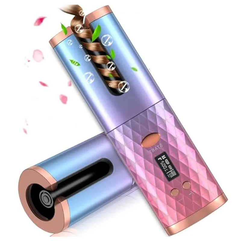 AA51 Powerful Automatic Curling Iron, Cordless Auto Hair Curler Portable Rotating Curling Wave Wand Styling Tool Auto Shut Off ABS