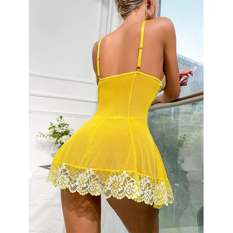 NEW Arrivals S-2XL 5 Colors Short Sexy Deep V-Neck  Women's Nightgown Embroidered Dress Fashions Pajamas Free Thong Night Sleepwear Suspender Baby Doll Lingerie