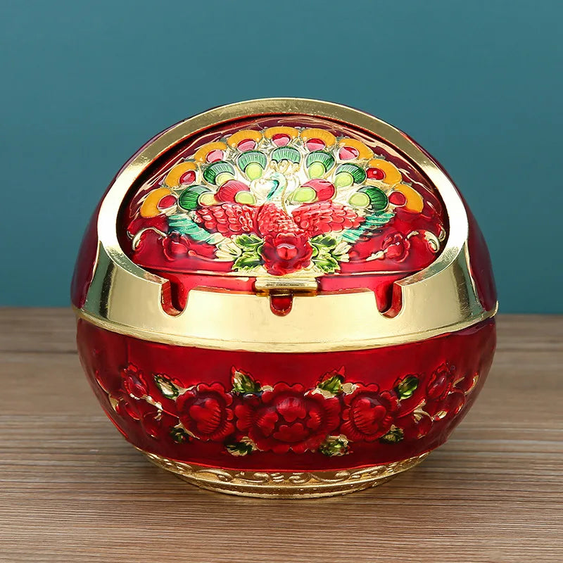 Collectible Ancient Egyptian Tutankhamun Pharaoh Ashtray Zinc Alloy Metal With Cover Anti-Fall Windproof Ashtray Home Living Room Tea Room Table Decoration