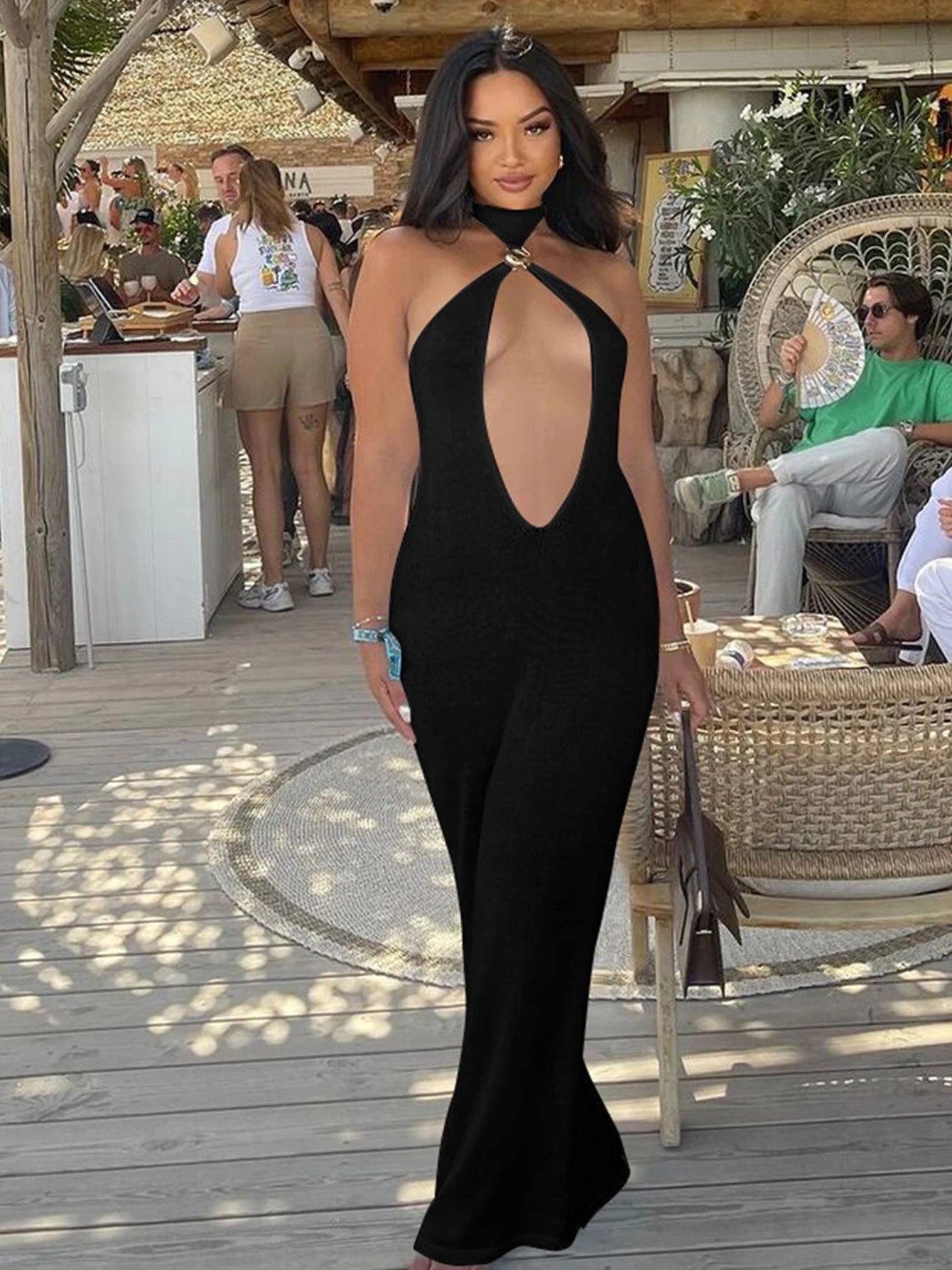 NEW Arrivals UK Size Black/White/Red Spring Summer Dresses Women Elegant Sexy Hollow Out Halter Backless Sleeveless Sheath Maxi Gown Evening Beach Party Night Club Outfit
