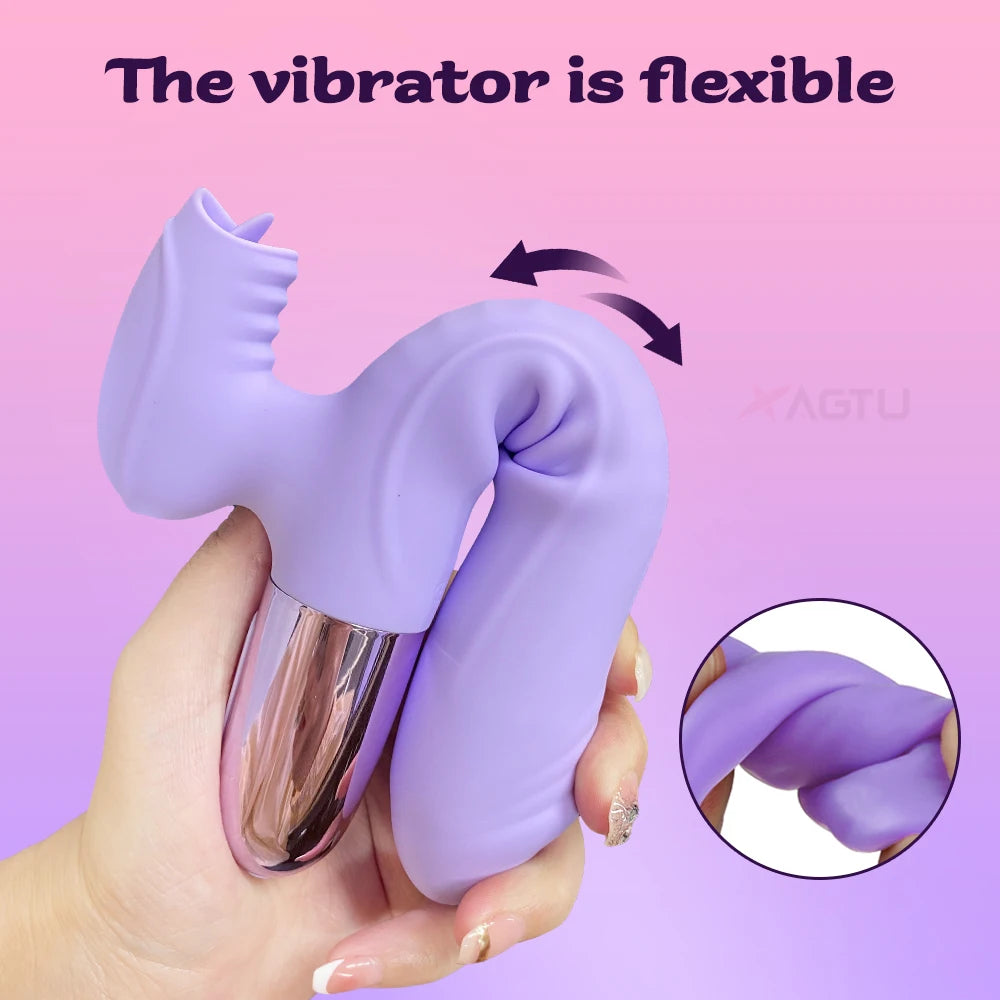 Tongue Licking Dildo Vibrator for Women Clitoris Stimulator G-Spot Vaginal Massager Powerful Sex Toy Female Rabbit Heat Vibrator