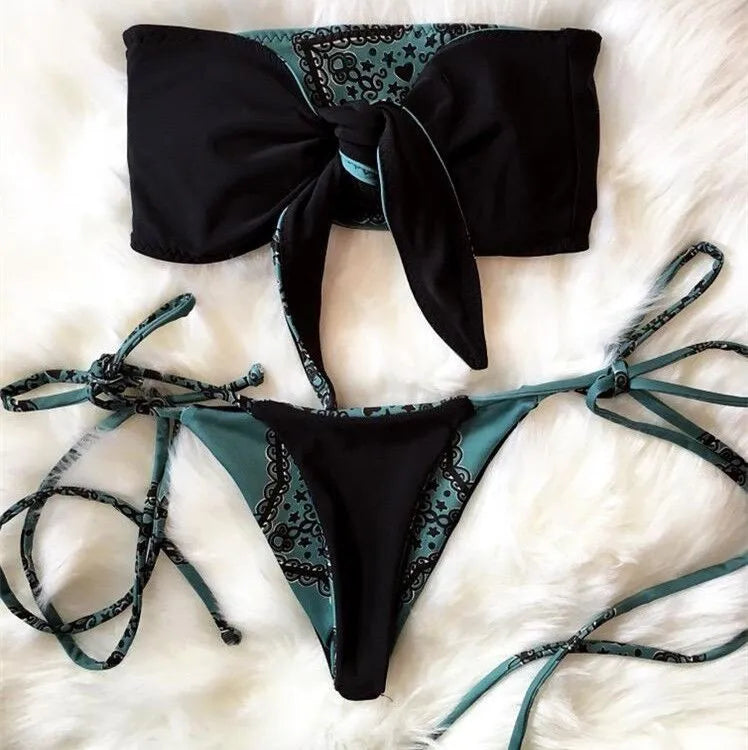 NEW Arrivals Chest Knot Bandeau Bikini Brazilian Set Vintage Bathing Suit Swim maillot de Bain Beach Wear Swimwear Women Luxury  Swimsuit Ladies Swimming Pool Swimwear