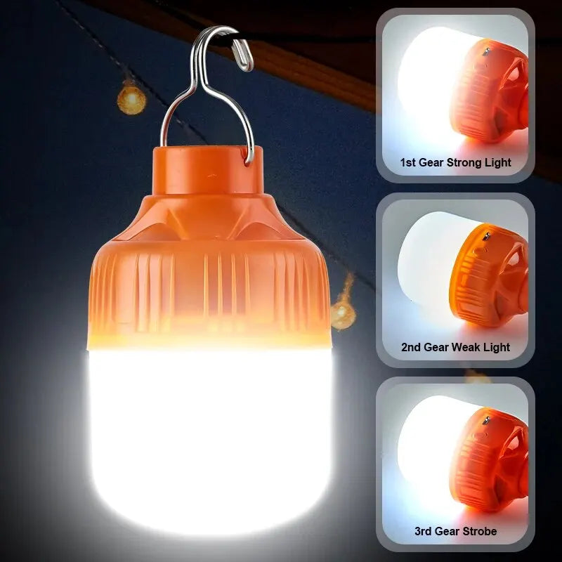 NEW Arrivals Outdoor Camping Garden USB Rechargeable LED Lamp Bulbs High Brightness Emergency Light Hook Up Camping Fishing Portable Lantern Night Lights