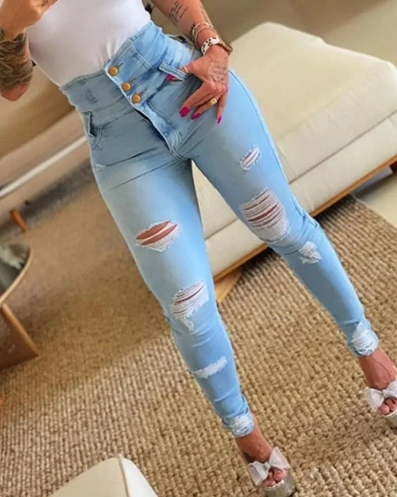 NEW Arrivals Pencil Pants Jeans Women Pencil Pants Bodycon High Waist Casual Long Pant Sheath Denim Trousers Tie Y2K Trouser Spring Summer Streetwear Girls Casual Fashion Apparel Suppplies