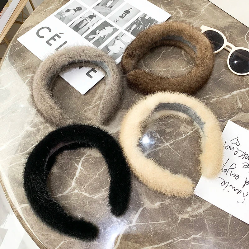 8 Colors  Hot Sale Women Luxury winter 100% Real Mink Fur Headbands High Quality Real Fur Hair Band Lady Fashion Hair Hoop Furry Gift