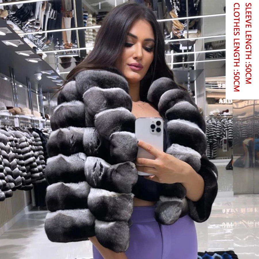 NEW Arrivals XS-4XL 6 Colors Winter Real Rabbit Fur Coat Women Real Fur Coat Female Luxury Natural Rabbit Fur Coat Best Selling High Quality Chinchilla Colors Girls Winter Fashion Clothing Supplies