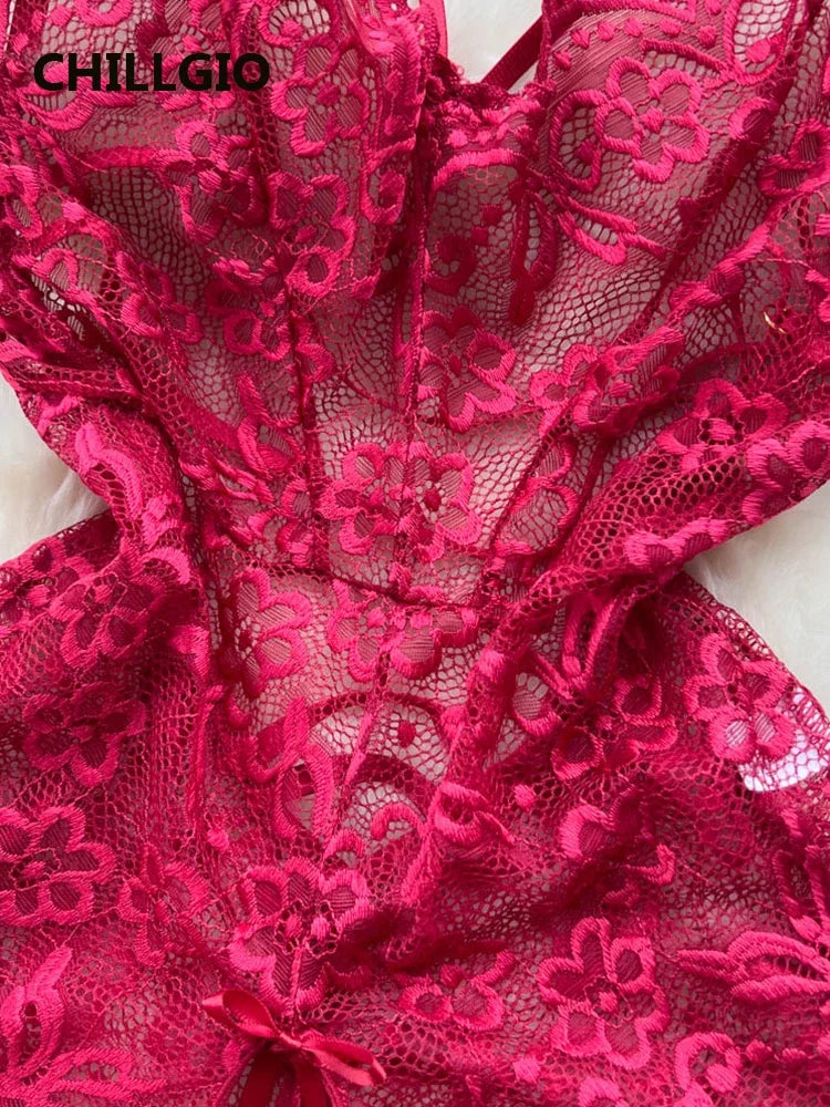 Sexy Floral Lace Strappy Rompers Women Transparent Erotic Tight Combination Catsuits Club One Piece Backless Bodysuits