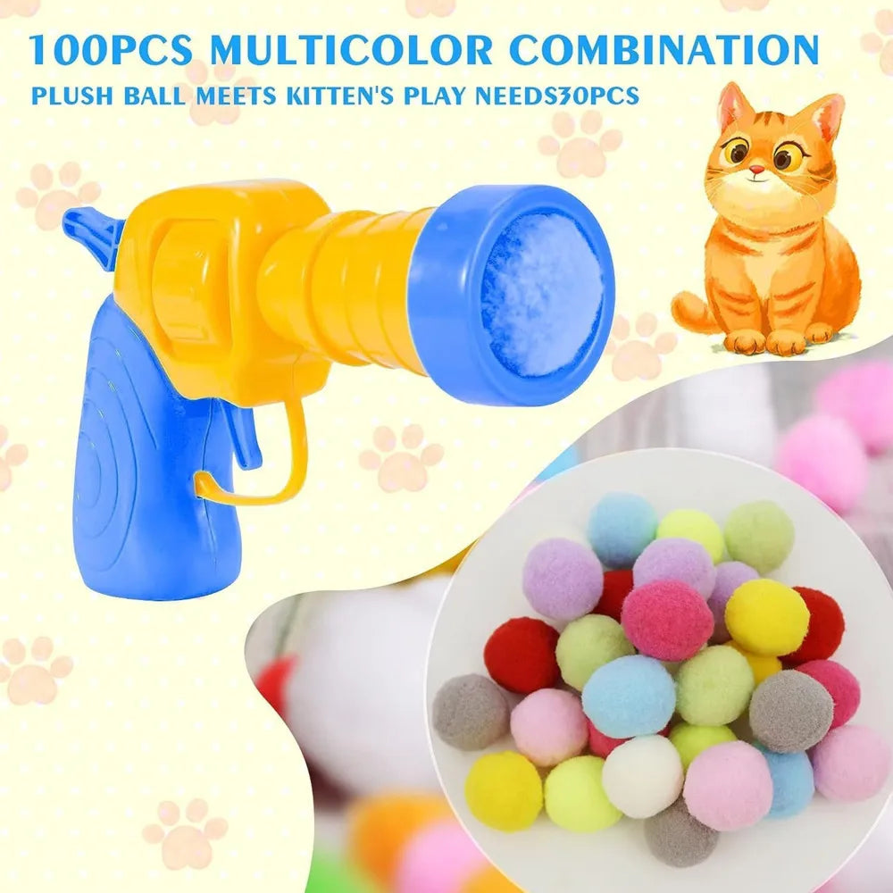 Plush Ball Shooting Gun Cat Toys Interactive Kittens Mini Pompoms Launcher Games Pet Accessories Supplies Indoor Cats Self Play