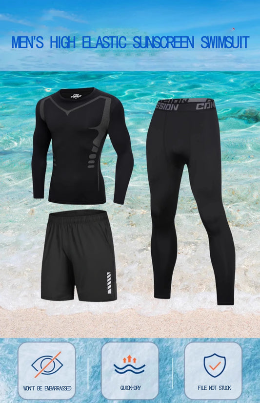 NEW Arrivals 4PCS Set S-3XL(100Kg+) Men's Swimsuit Full Body Sun Protection Long Sleeve Short Sleeve Pants Boys Swim Shorts Long Pants Swim Top Surf Snorkeling Suit Beachwear Sets Sports Apparel Supplies