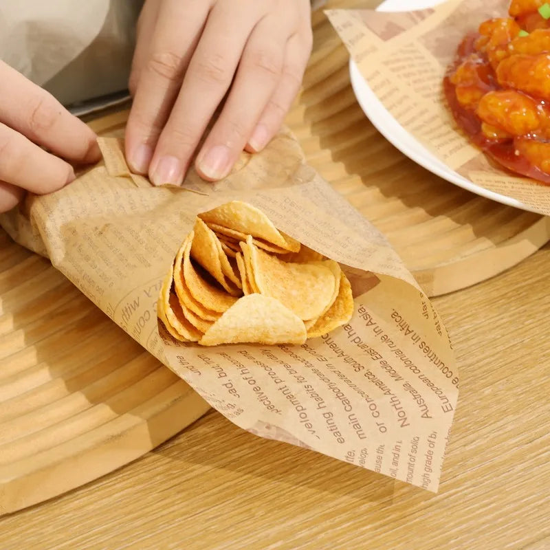 50/100 PCS Set Oil-Proof Non-Stick Baking Paper Bread Burger Wrapping Paper Food Basket Liner Newspaper Greaseproof Deli Paper Sandwich Package Liners.