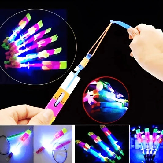 NEW Arrivals 10PCS Set Led Light Rockets - Bright Flying Toys with Slingshot Launchers, Party Favors for Birthdays, Halloween, Christmas Birthday Adults/Kids Gifts and Toys