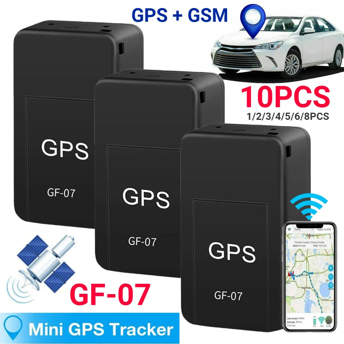 8-10PCS GF-07 Mini GPS Car Tracker Real Time Tracking Anti-Theft Anti-lost Locator Strong Magnetic Mount SIM Message Positioner