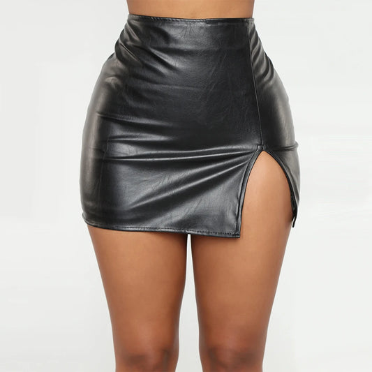 NEW S-2XL UK Plus Size Sexy Black Mini Skirts Women Sexy PU Skirts Zipper Leather Asymmetrical Skirt