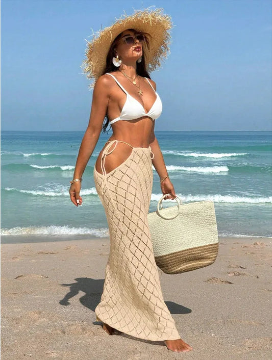 BRAND NEW UK SIZE Light Blue/Apricot/White Color Sexy Crochet Bikini Swim Cover Up for Women Sexy Knit Skirt Beach Tunic Solid Cover Up Dress 20245Summer Beachwear Women's Clothing