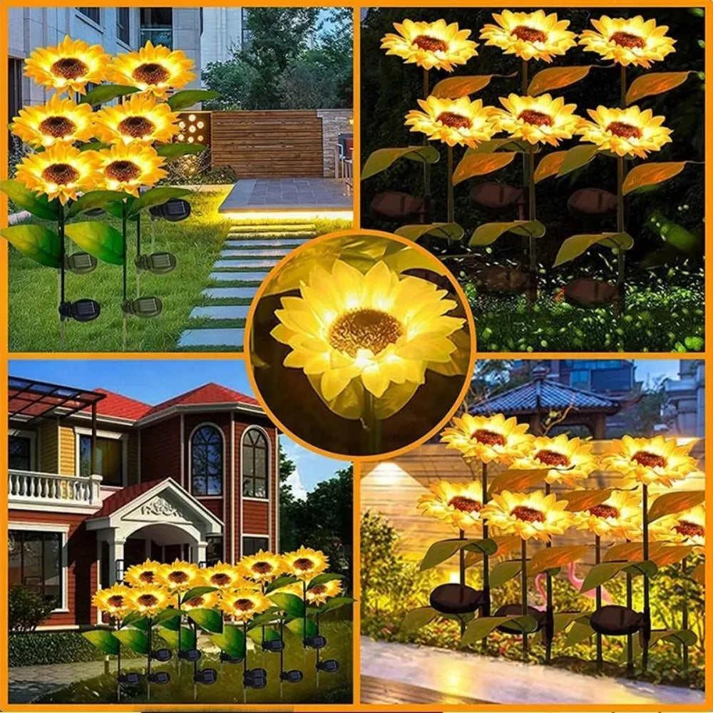 1PCS 3 Heads LED Solar Sunflowers Flower Light Home Decorative Flower Lights Garden Decoration Lawn Lamp Waterproof Landscape Flower Light