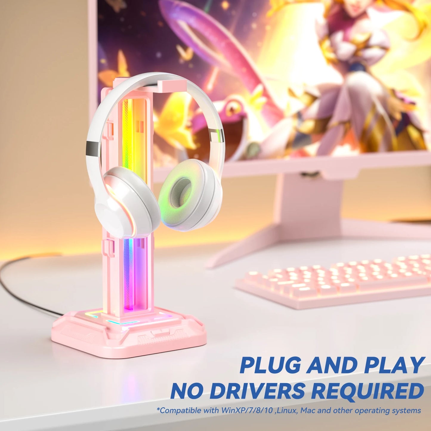 RGB Controller Stand with 9 Light Modes Headset Holder for Desk Rotatable Headphone Stand Detachable Controller Hook