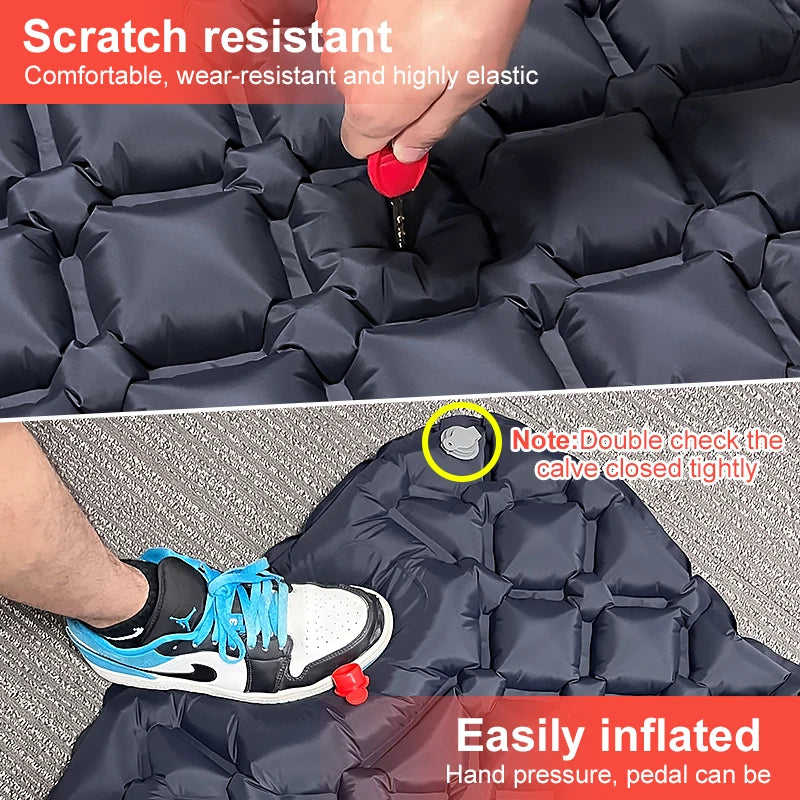 Outdoor Camping Sleeping Pad Inflatable Mattress with Pillows Ultralight Air Mat Built-in Inflator Pump Travel Hiking