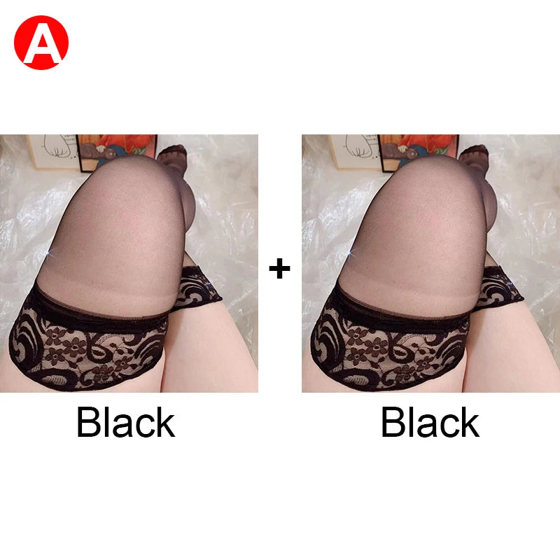 NEW Arrivals 2 Pairs Women Sexy Lace Stockings Plus Size High Elastic Thigh High Socks Transparent Over Knee Sock Temptation Pantyhose Tights Curvy Women Underwear Apparel Accessories Sets