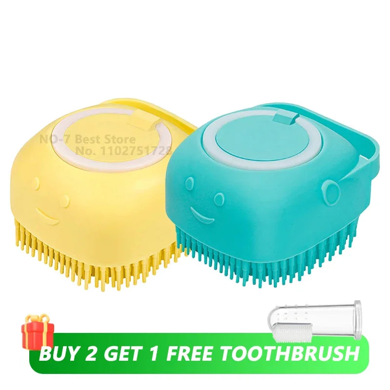 2 PCS Set Dog Bath Brush Silicone Pet Shampoo Brush Soap Dog Scrubber Cat Massage Grooming Wash Comb Soft Rubber Puppy Clean Brush Pets Grooming Tools